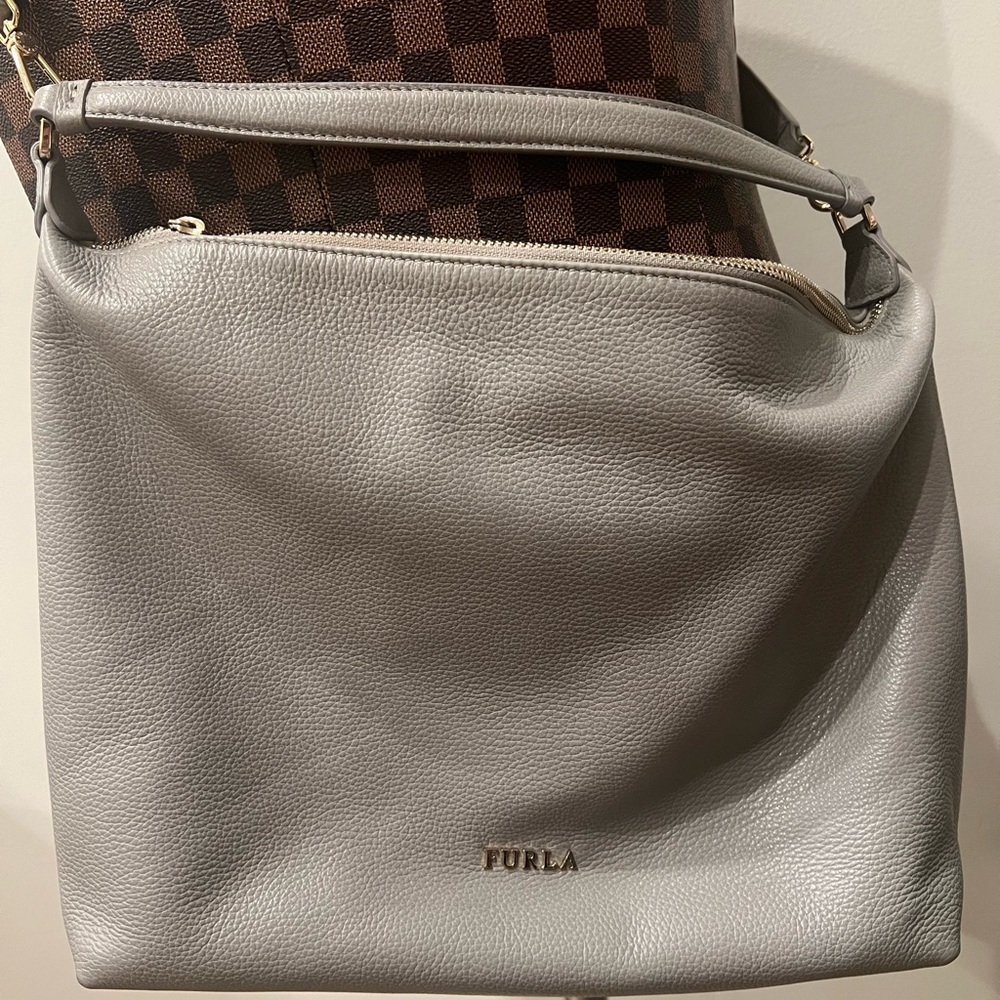 Furla Gray Leather Women's Bag with a cross body strap